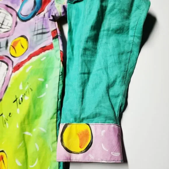 VTG 80s Encore By Silkscapes Hand Painted Tennis Button Up Shacket Size Small P - Picture 15 of 15